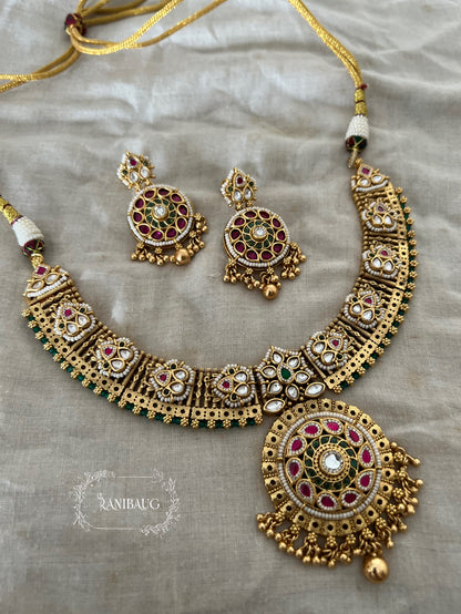 Rajvanshi Matt Gold Finish Kundan Studded Heritage South Temple Jewellery By Ranibaug