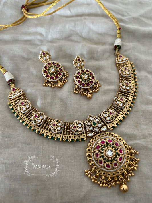 Rajvanshi Matt Gold Finish Kundan Studded Heritage South Temple Jewellery By Ranibaug