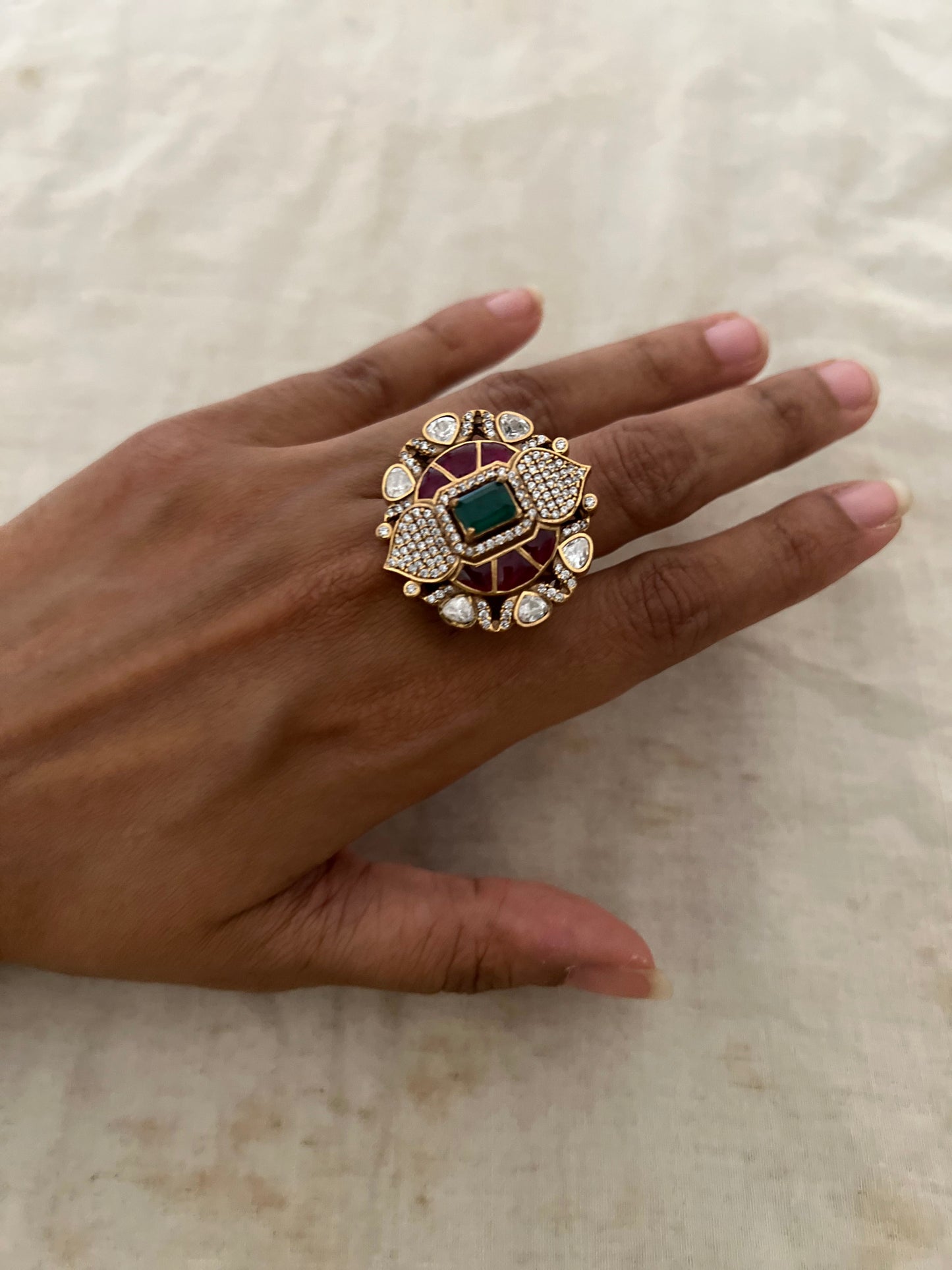 Rajvanshi Polki Traditional Oversized Indian Ring Jewelry By Ranibaug