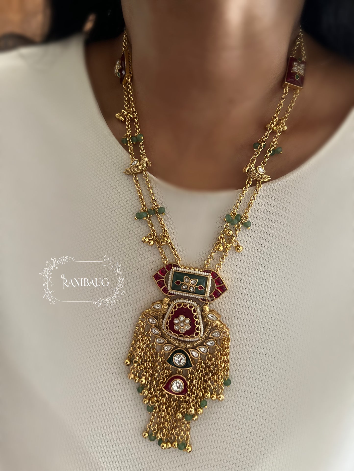 Rajveera Gold Finish Polki Studded Designer Bird Motif Heritage Jewellery Set By Ranibaug