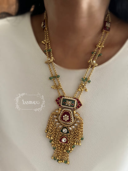 Rajveera Gold Finish Polki Studded Designer Bird Motif Heritage Jewellery Set By Ranibaug
