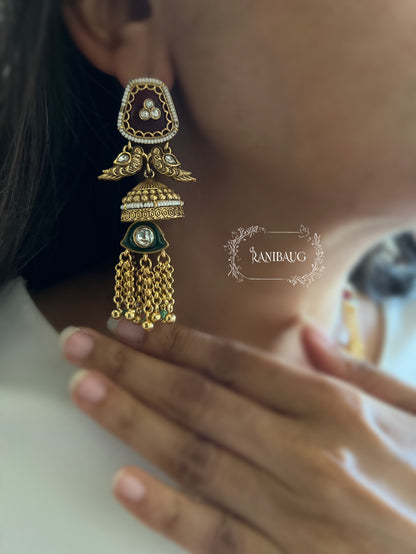 Rajveera Gold Finish Polki Studded Designer Bird Motif Heritage Jewellery Set By Ranibaug