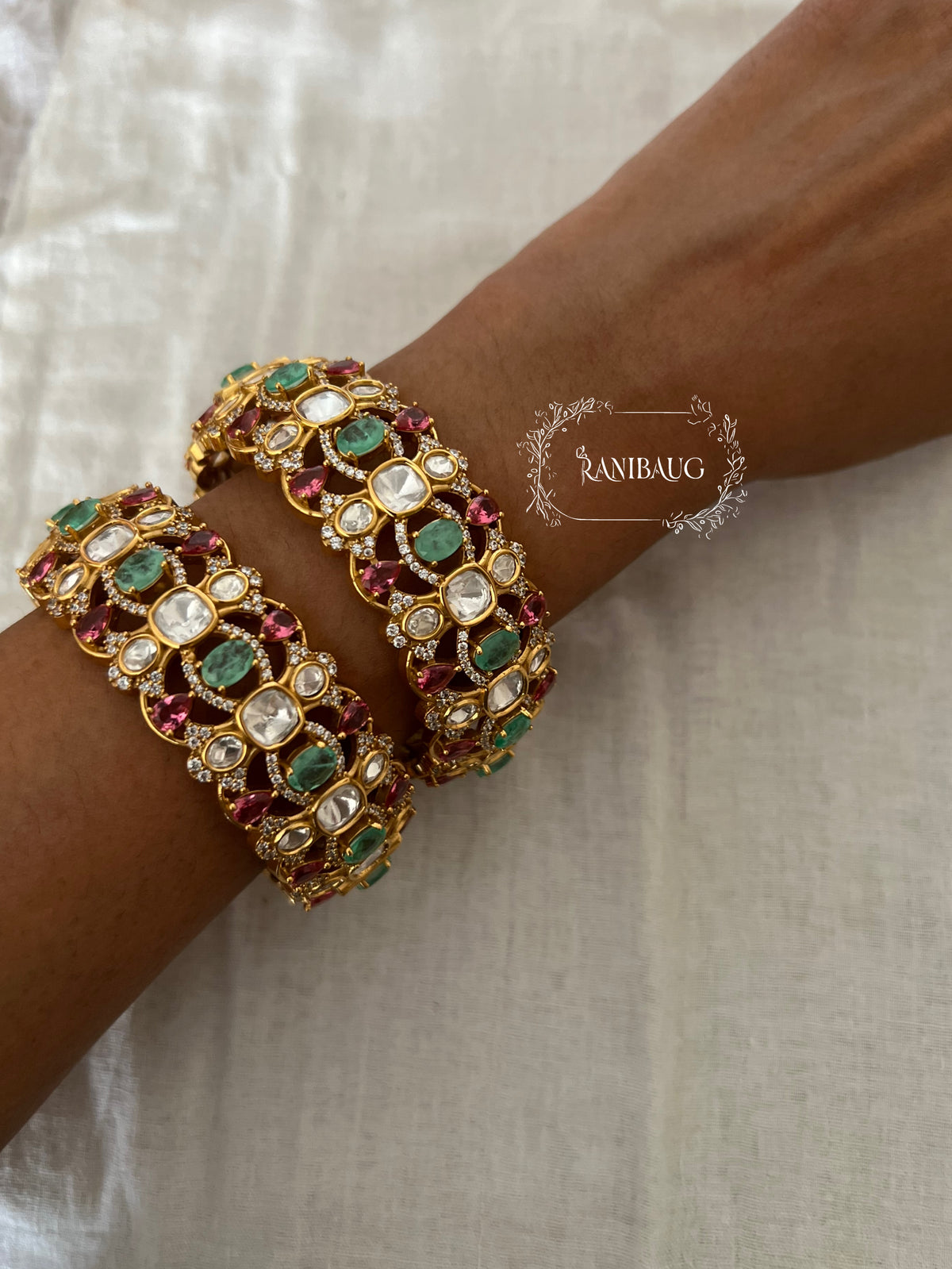 Rajvira Polki Gold Finish Festive Bangles By Ranibaug