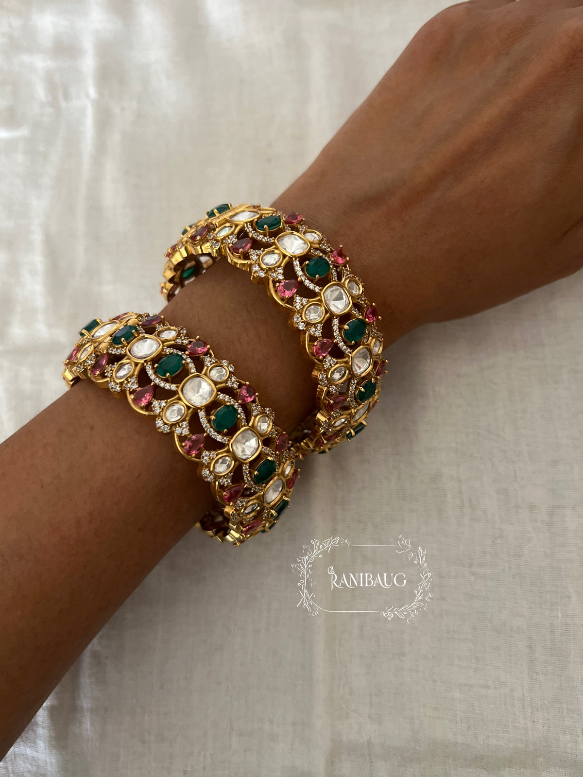Rajvira Polki Gold Finish Festive Bangles By Ranibaug