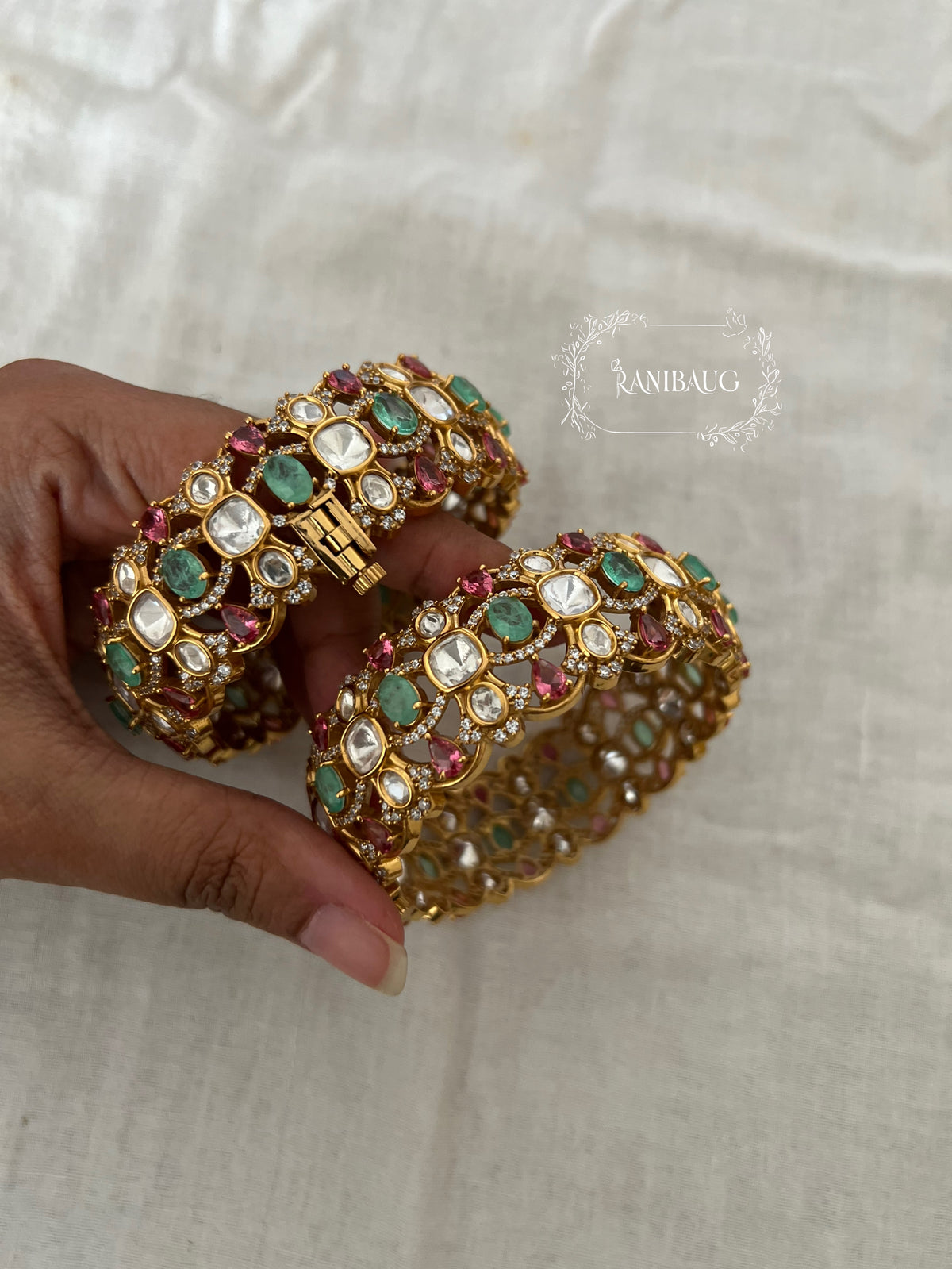 Rajvira Polki Gold Finish Festive Bangles By Ranibaug