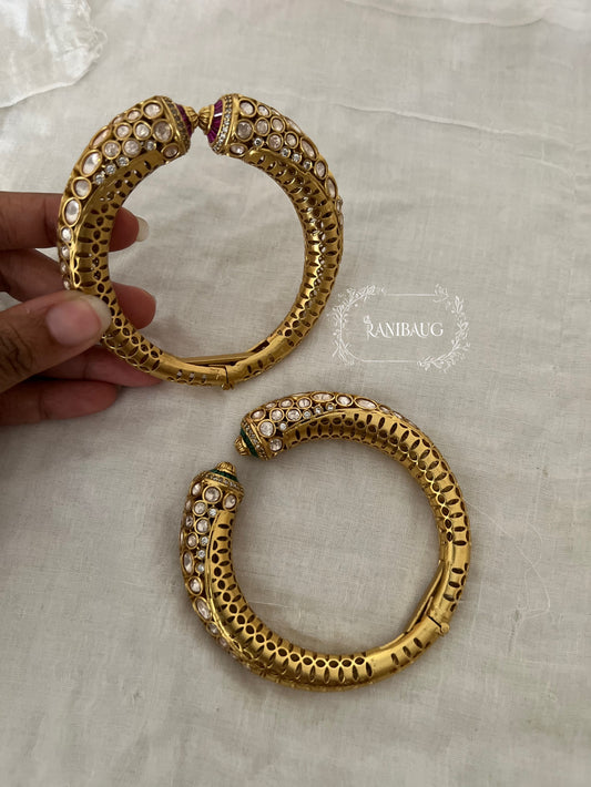 Rajvira Polki Kundan Gold Finish Openable Bangle Kada Jewelry By Ranibaug