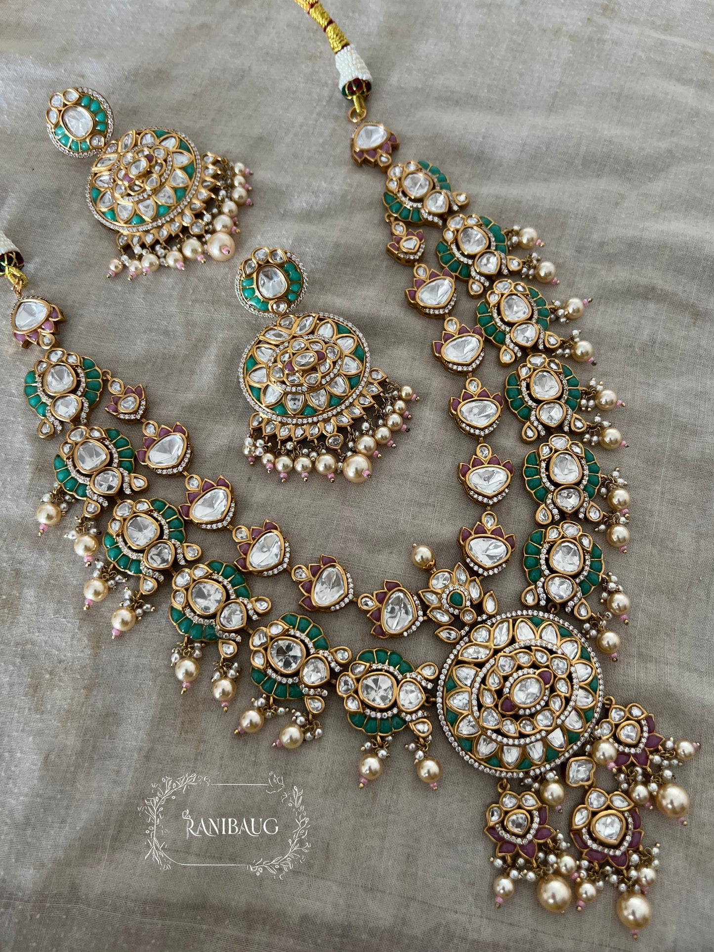 Rajvira Royal Heirloom Polki Kundan Studded Rich Gold Finish Bridal Necklace Jewellery By Ranibaug