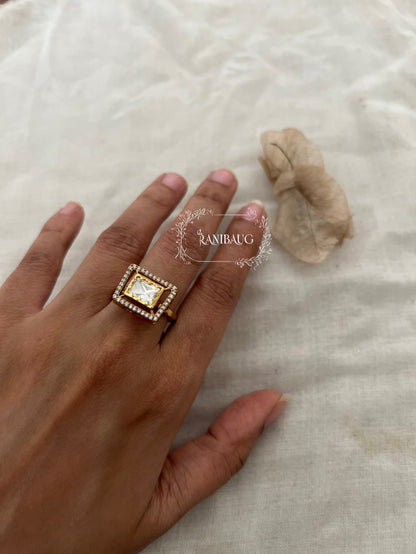 Ramsha Minimal Ring With   Center Kundan Stone By Ranibaug