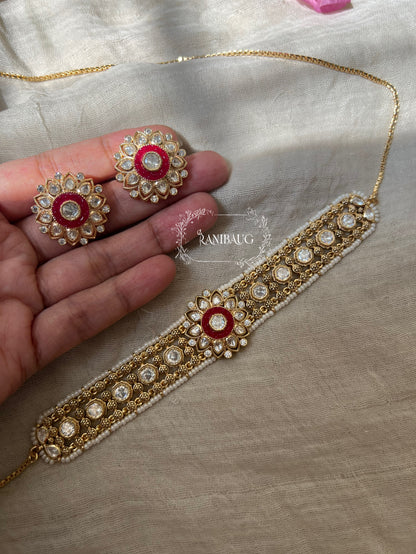 Ramya Kundan Meenakari Floral Motif Gold Plated Choker Set By Ranibaug