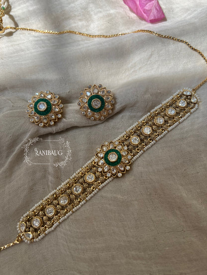 Ramya Kundan Meenakari Floral Motif Gold Plated Choker Set By Ranibaug