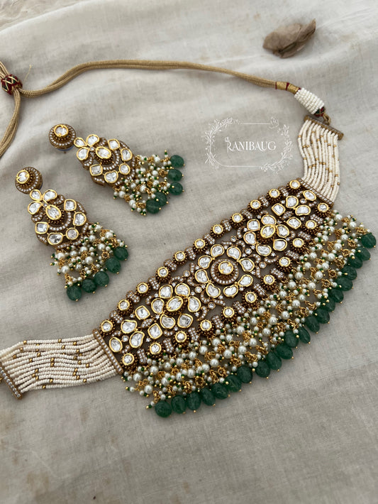 Rani Abushan Royal Polki Kundan Victorian Beaded Heavy Green Necklace Set By Ranibaug | Latest Wedding Jewelry Collection 2026