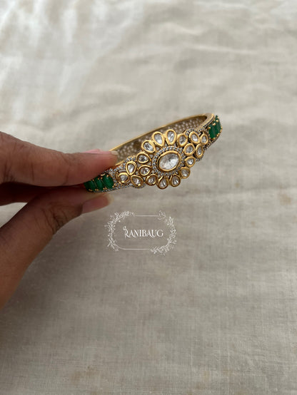 Rani Sati Pushp Kundan Gold Plated Bangle Bracelet For Women In India By Ranibaug | Polki Wedding Bracelets Green