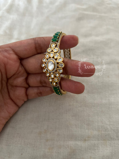 Rani Sati Pushp Kundan Gold Plated Bangle Bracelet For Women In India By Ranibaug | Polki Wedding Bracelets Green