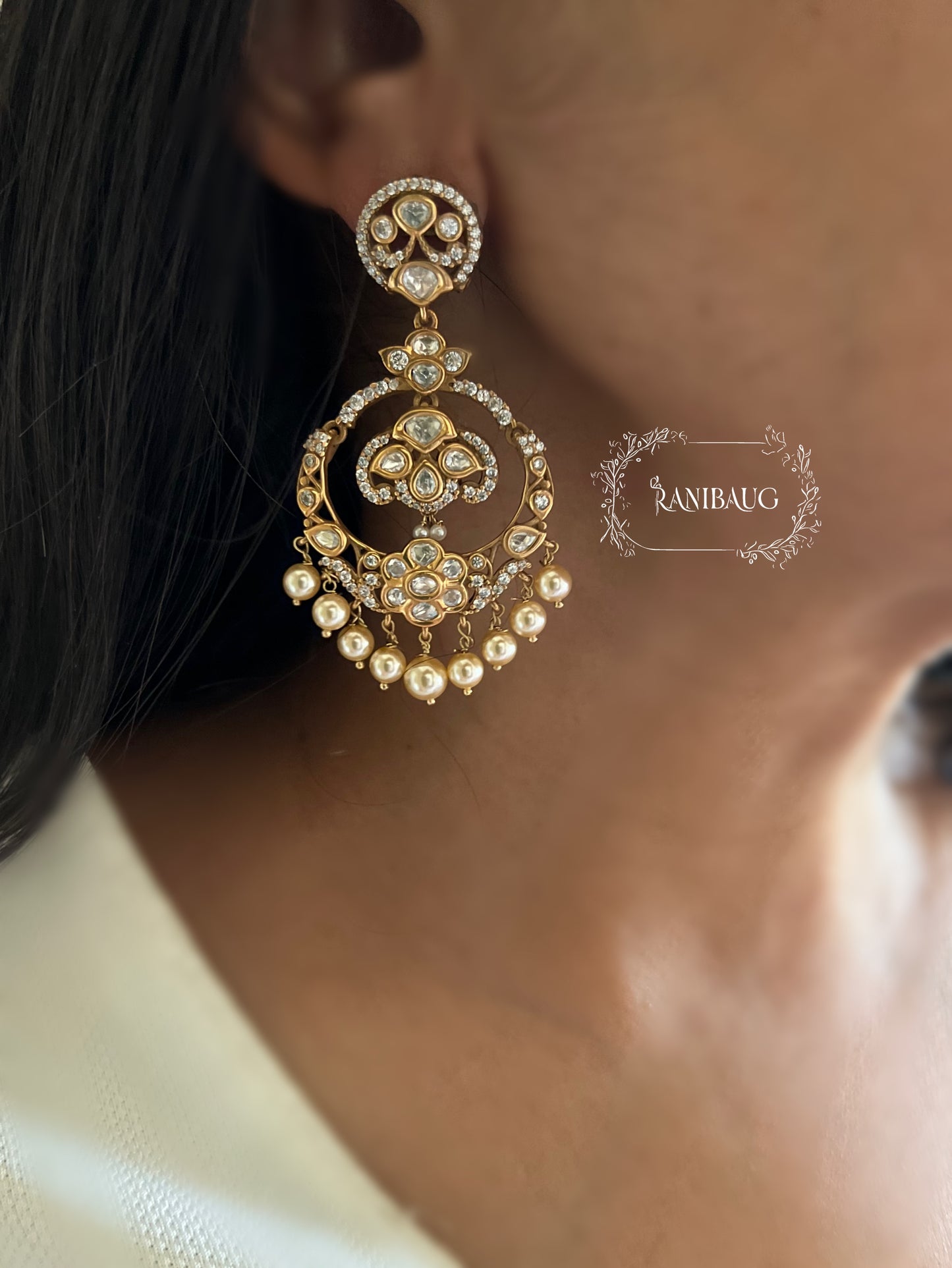 Rani's Regalia Royal Designer Pearl Kundan Earrings | Ranibaug