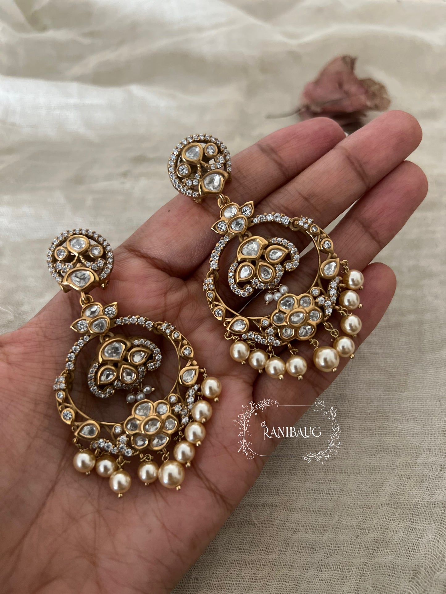 Rani's Regalia Royal Designer Pearl Kundan Earrings | Ranibaug