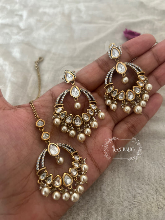 Ranibaug Anahita Kundan And Pearl Beaded Small Chandbali