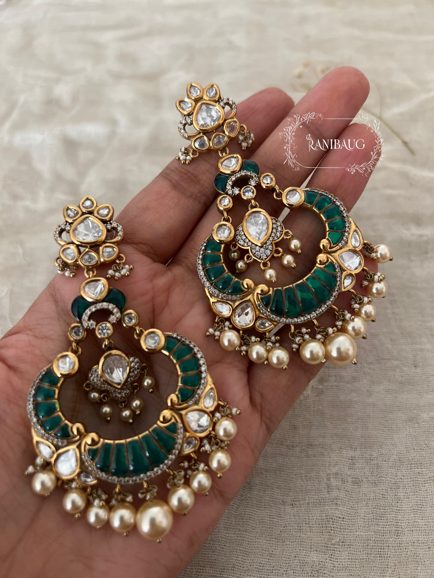 Ranibaug Chandni Victorian Finish Antique Gold Traditional Earrings