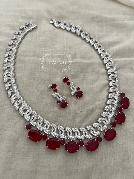 Ranibaug Diamond Sovereign Link Necklace & Earrings Set
