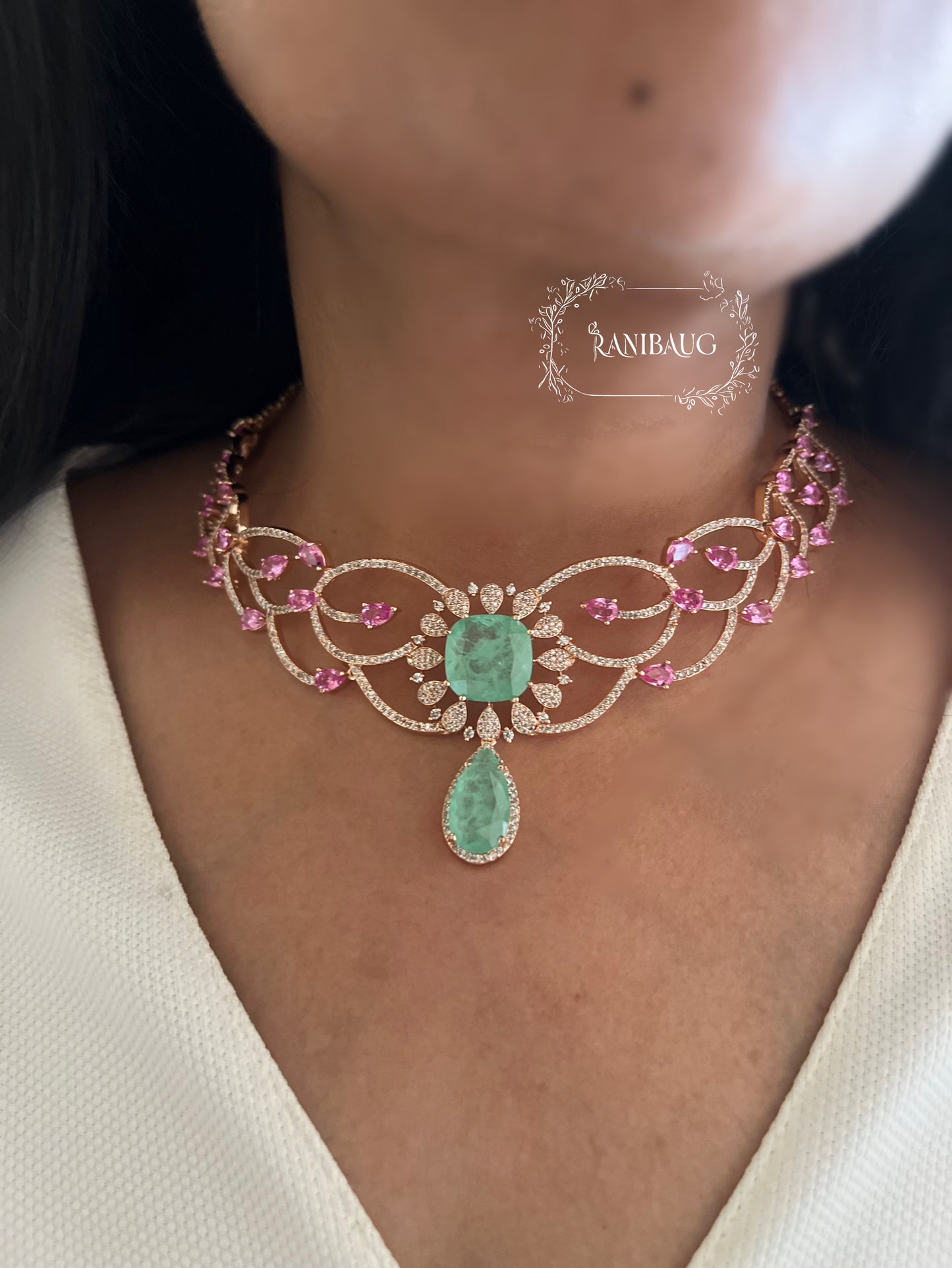 Ranibaug Enchanted Bloom Diamond Necklace & Earrings Set