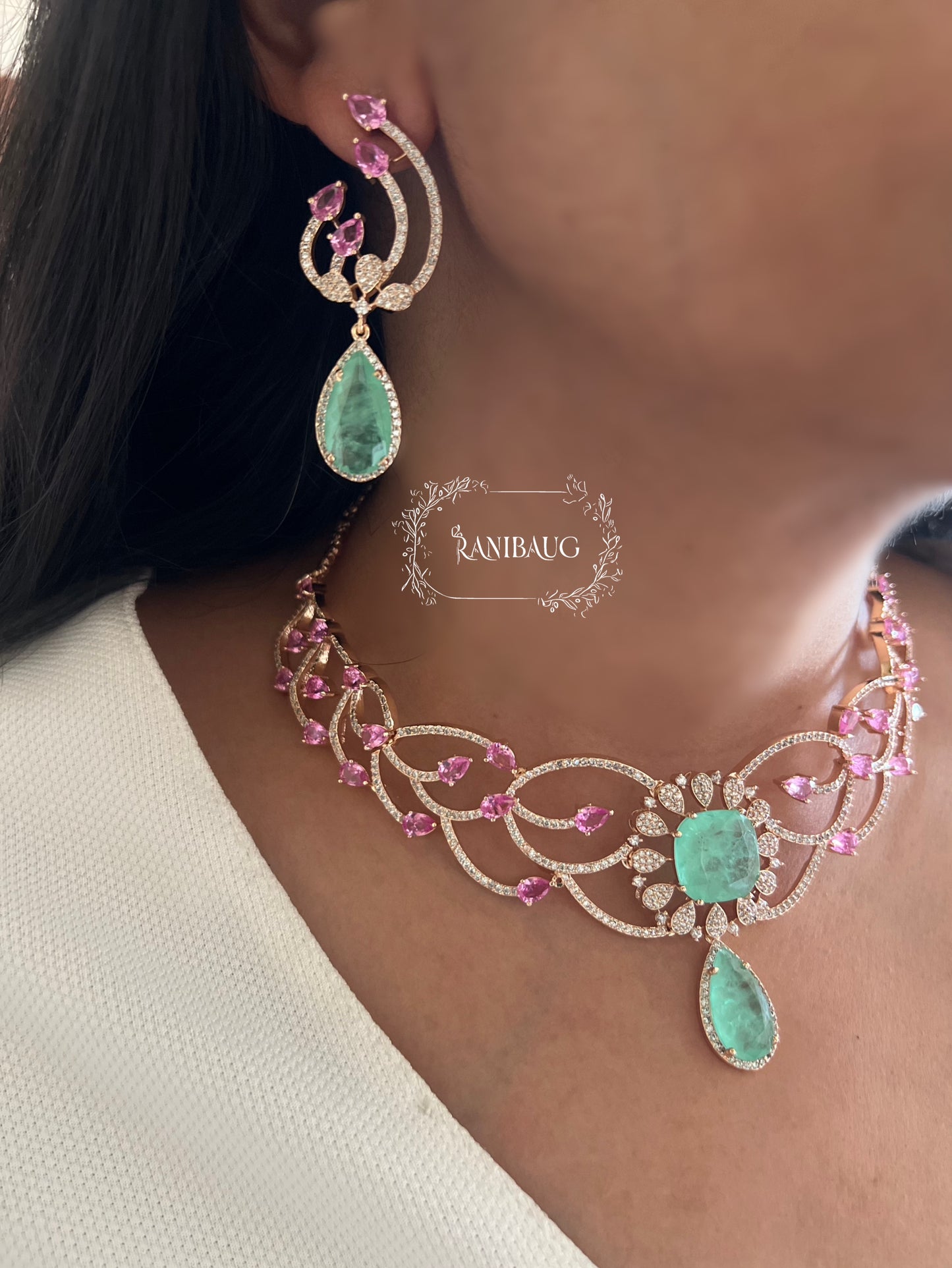 Ranibaug Enchanted Bloom Diamond Necklace & Earrings Set