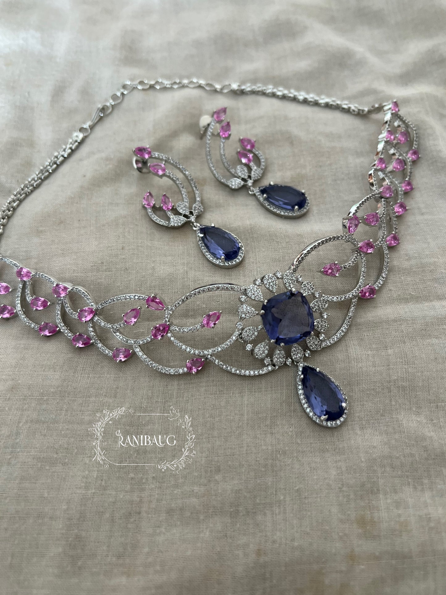 Ranibaug Enchanted Bloom Diamond Necklace & Earrings Set
