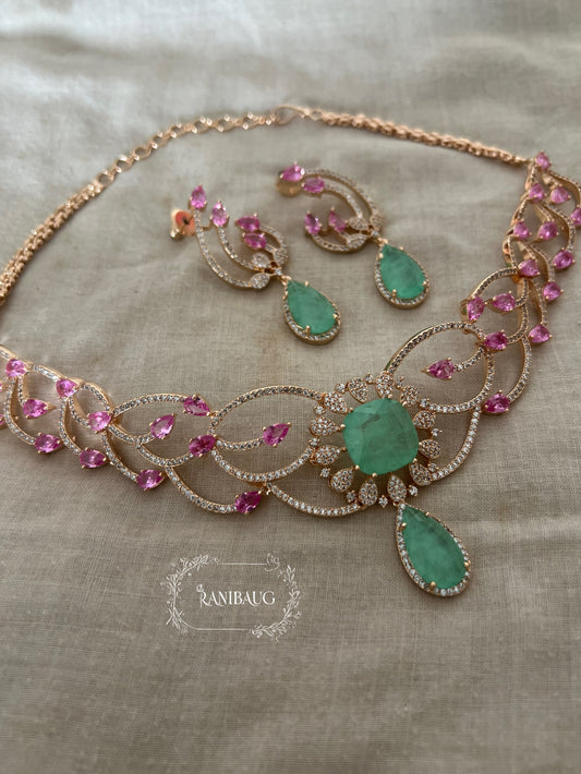 Ranibaug Enchanted Bloom Diamond Necklace & Earrings Set
