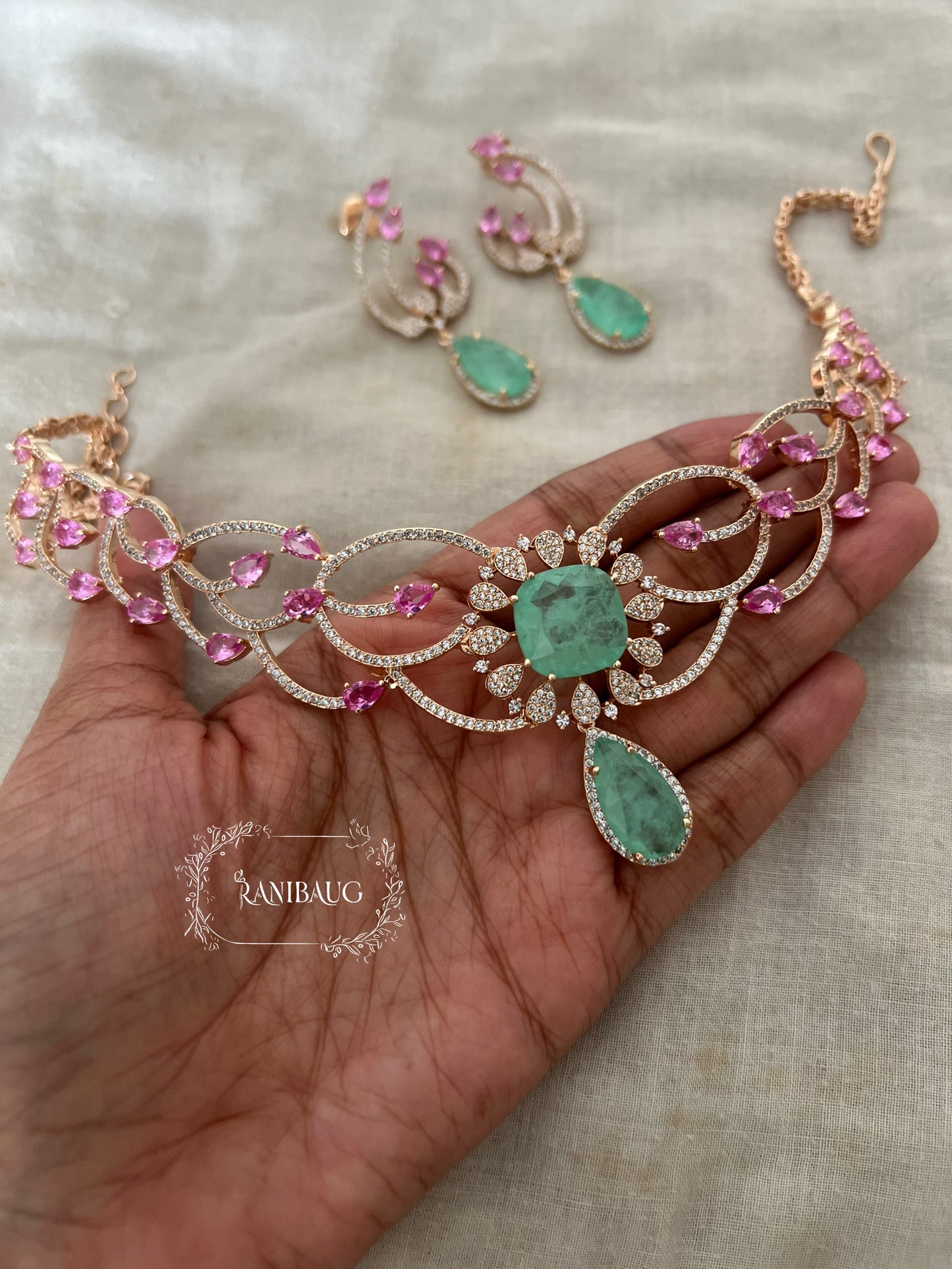 Ranibaug Enchanted Bloom Diamond Necklace & Earrings Set