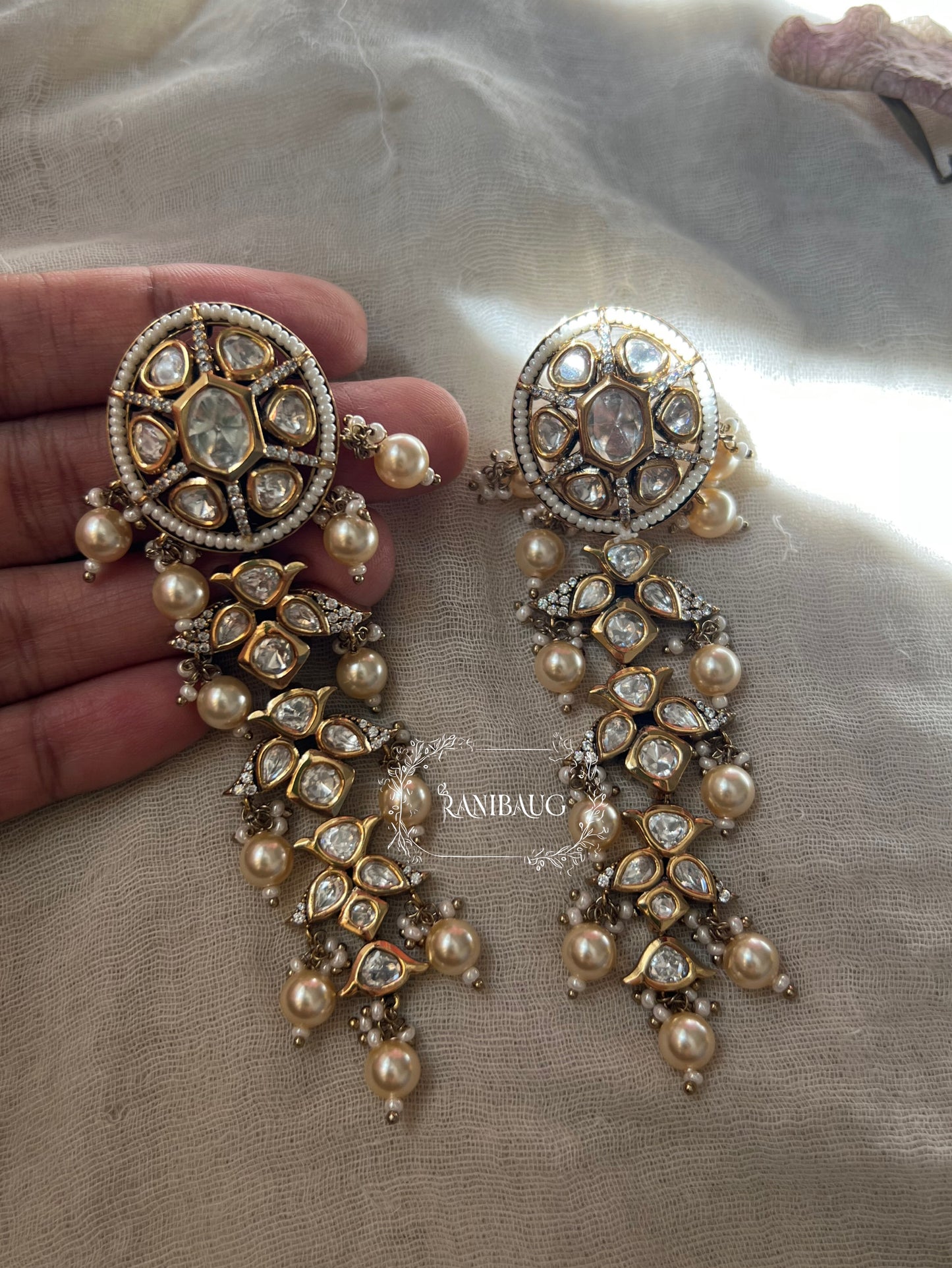 Ranibaug Glimmer Polki Kundan Earrings For Women