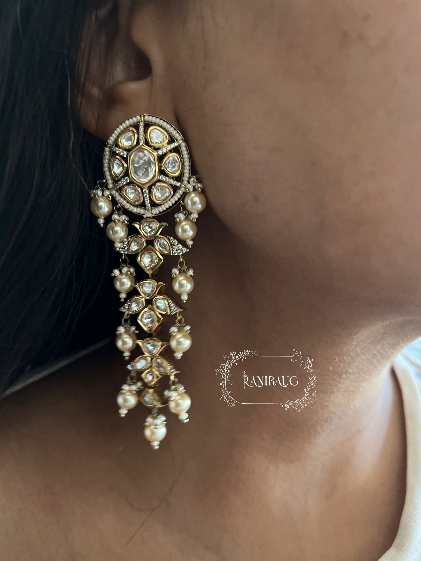 Ranibaug Glimmer Polki Kundan Earrings For Women