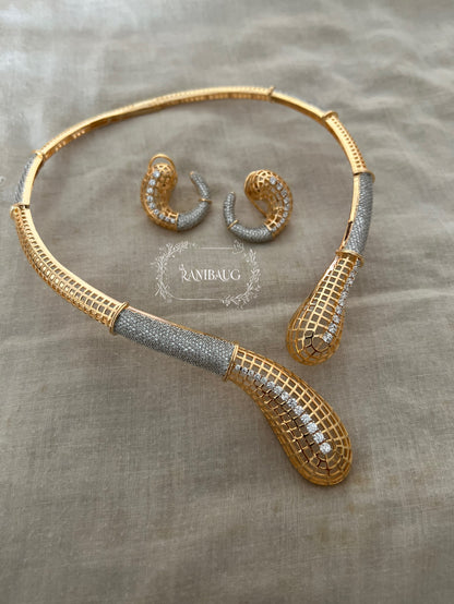 Ranibaug Gold And Silver Tone Gilded Serpent Necklace & Earrings Set