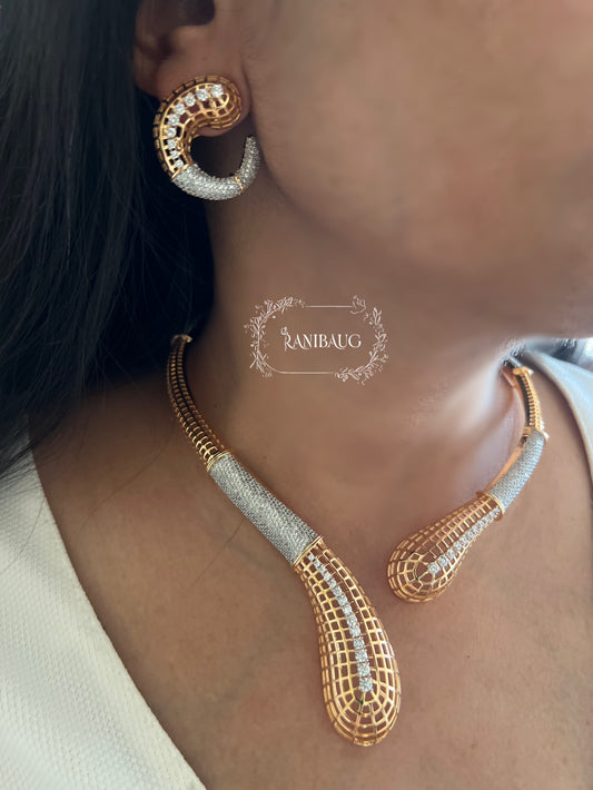 Ranibaug Gold And Silver Tone Gilded Serpent Necklace & Earrings Set