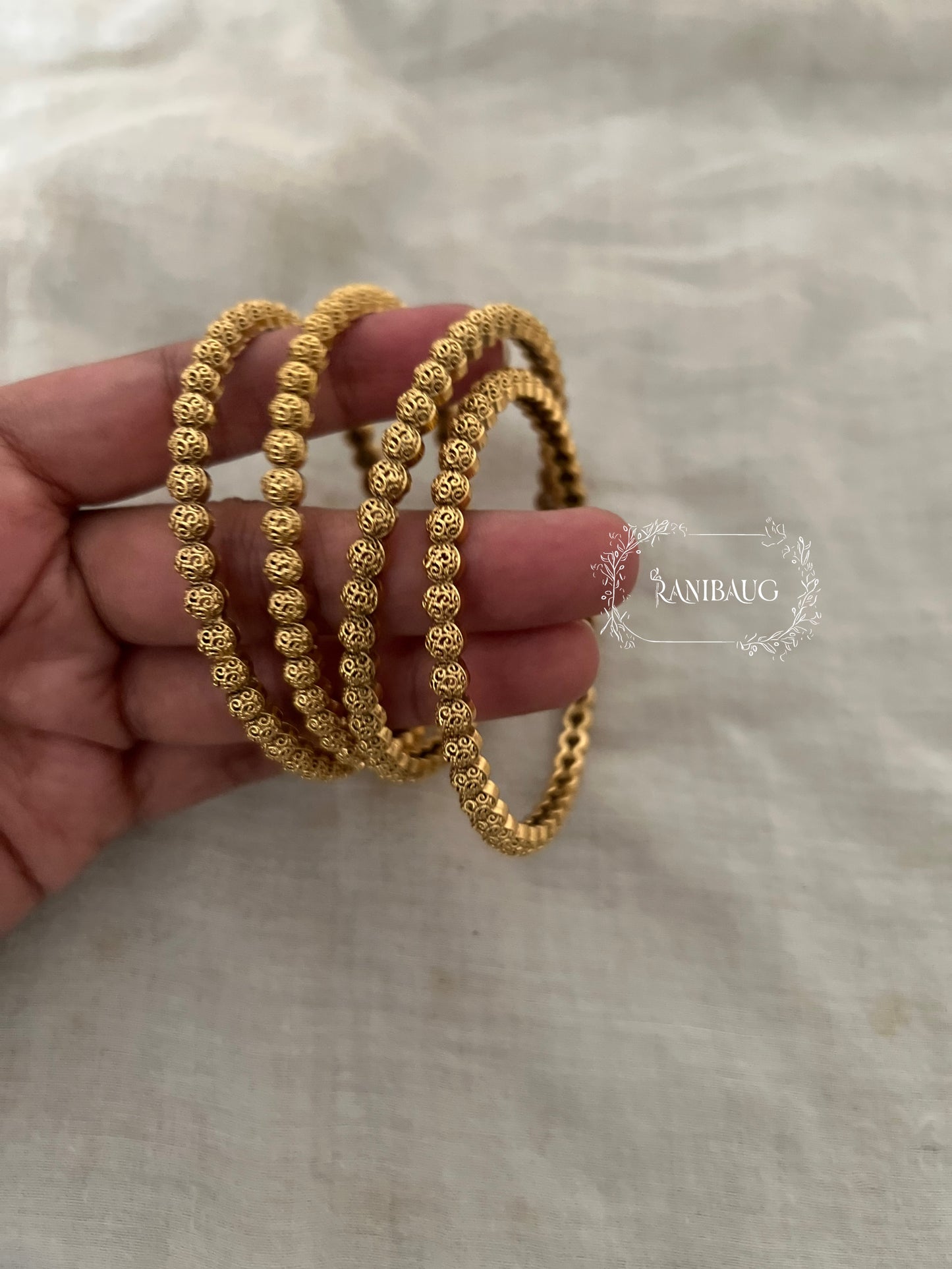 Ranibaug Heritage Filigree Traditional Bead Gold Bangles (Set Of 4)