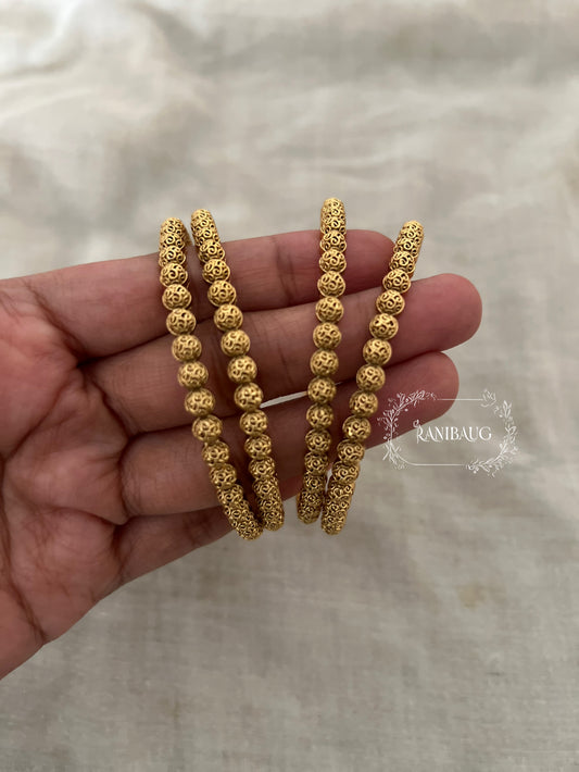 Ranibaug Heritage Filigree Traditional Bead Gold Bangles (Set Of 4)