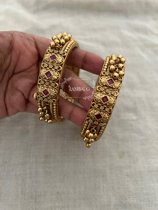 Ranibaug Heritage Ruby Crest Gold Bangles