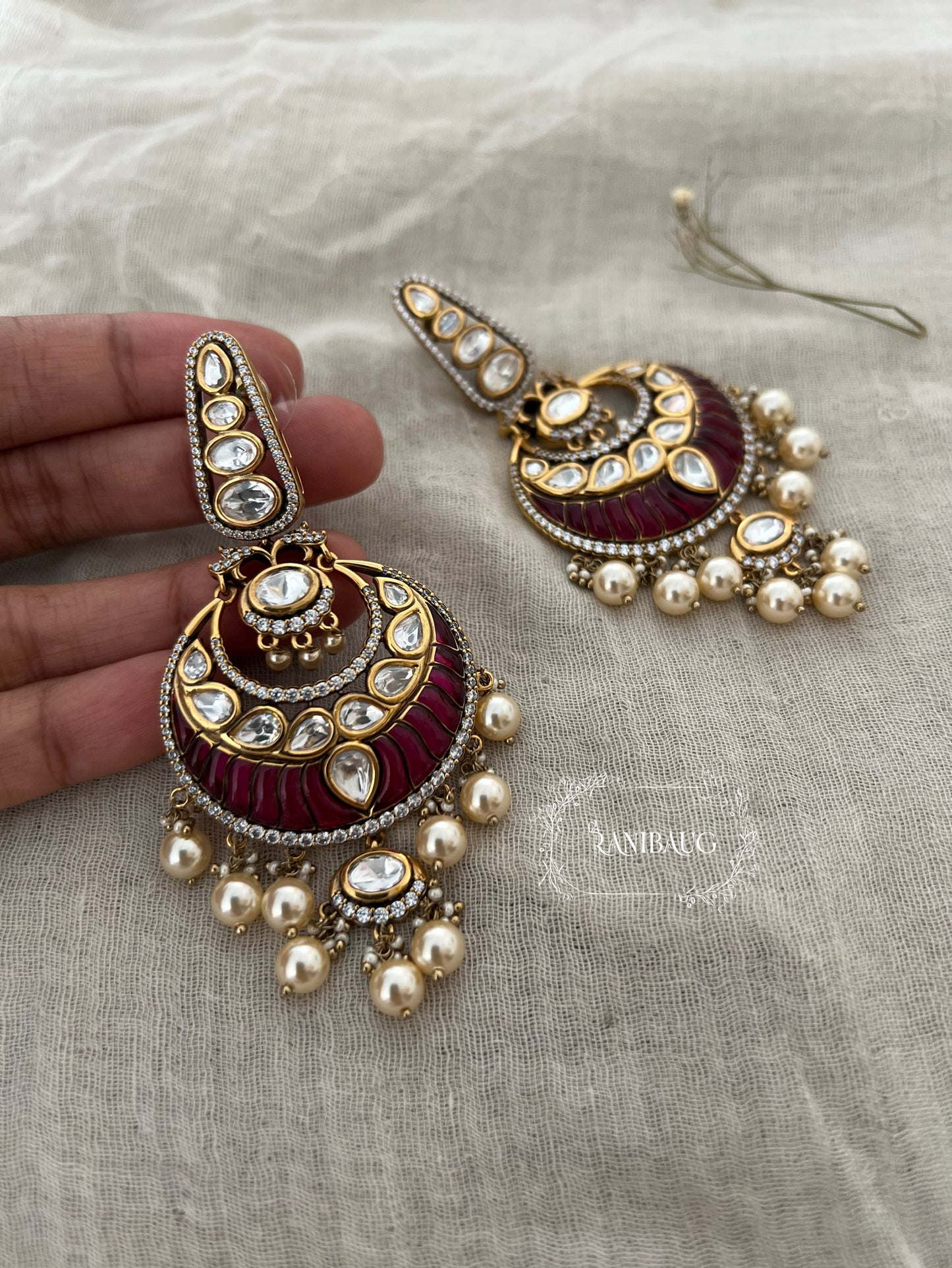 Ranibaug Indian Pearl And Kundan Beaded Earrings