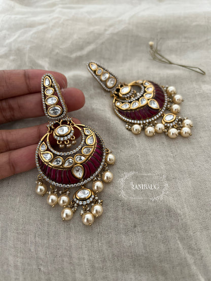 Ranibaug Indian Pearl And Kundan Beaded Earrings