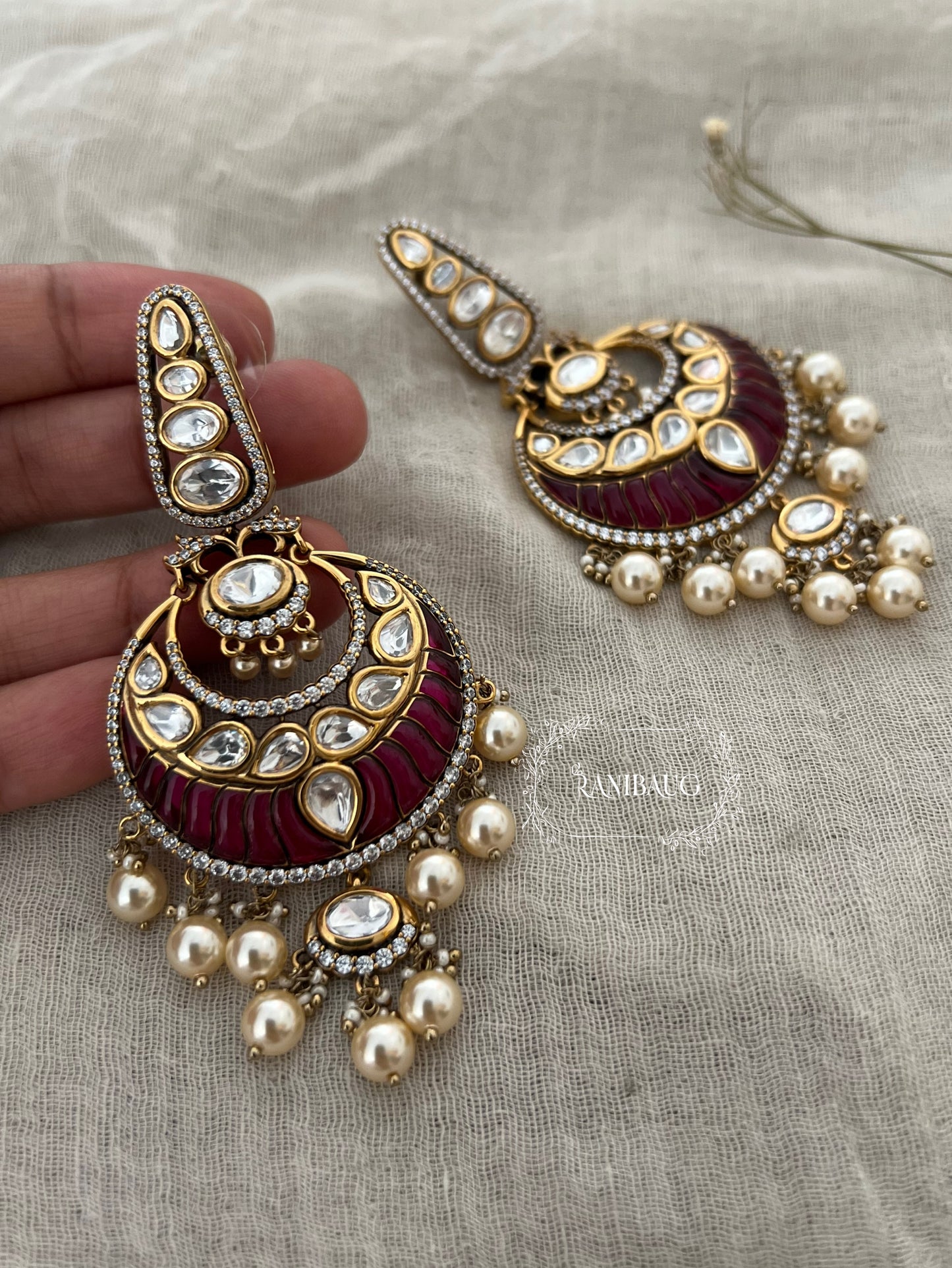 Ranibaug Indian Pearl And Kundan Beaded Earrings