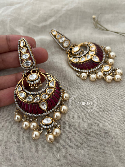 Ranibaug Indian Pearl And Kundan Beaded Earrings