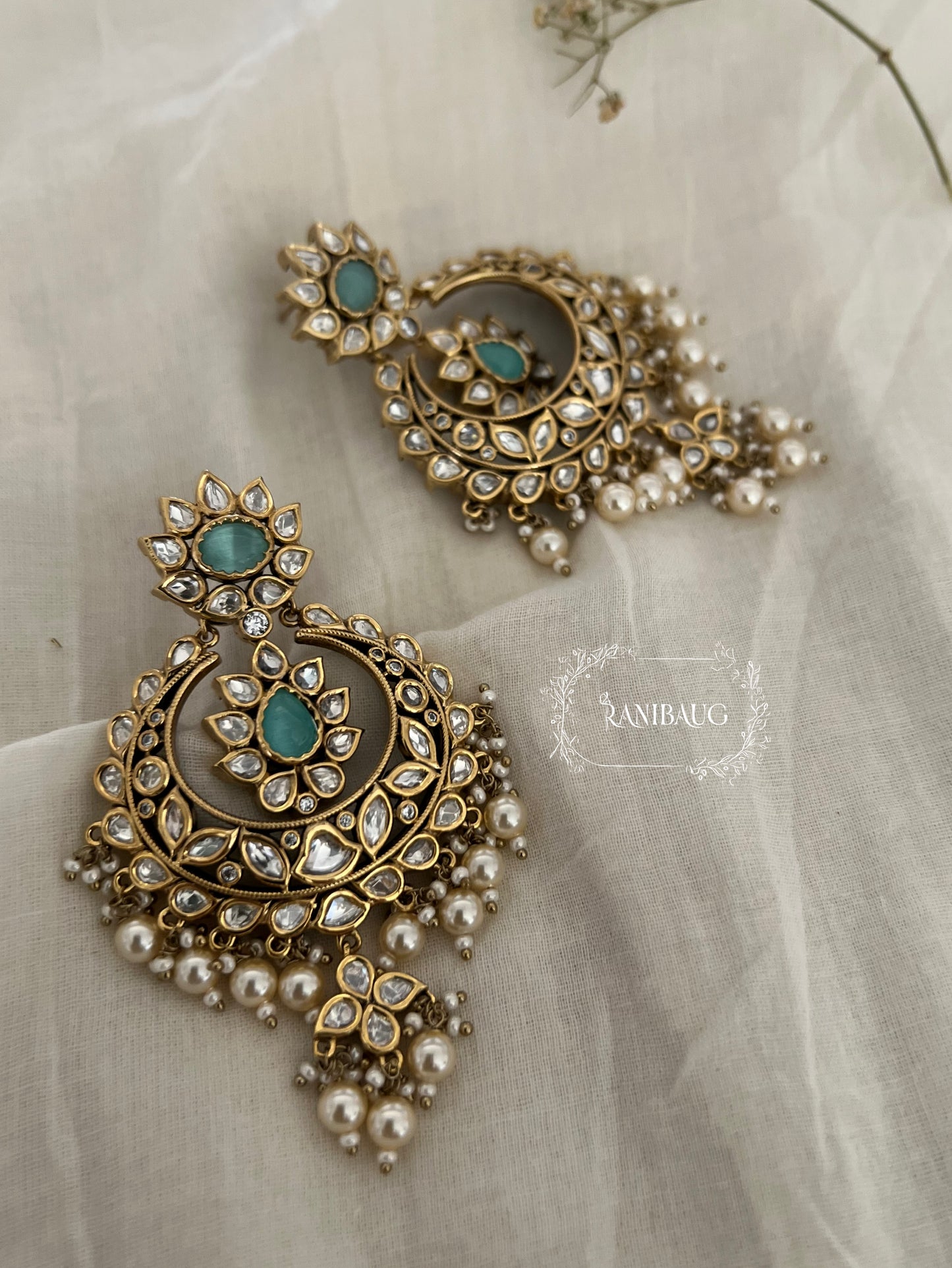 Ranibaug Ishara Gemstone Centered Kundan Chandbali