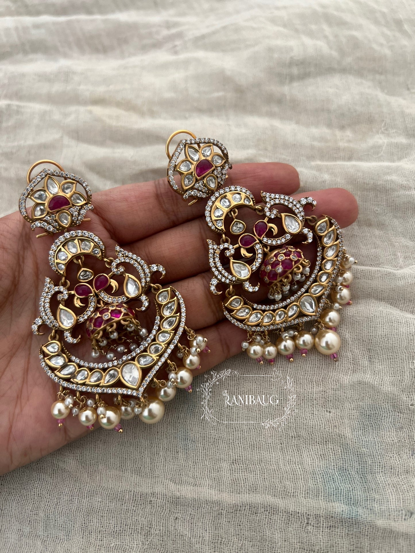 Ranibaug Meera Kundan And Pearl Luxury Jewelry Earrings