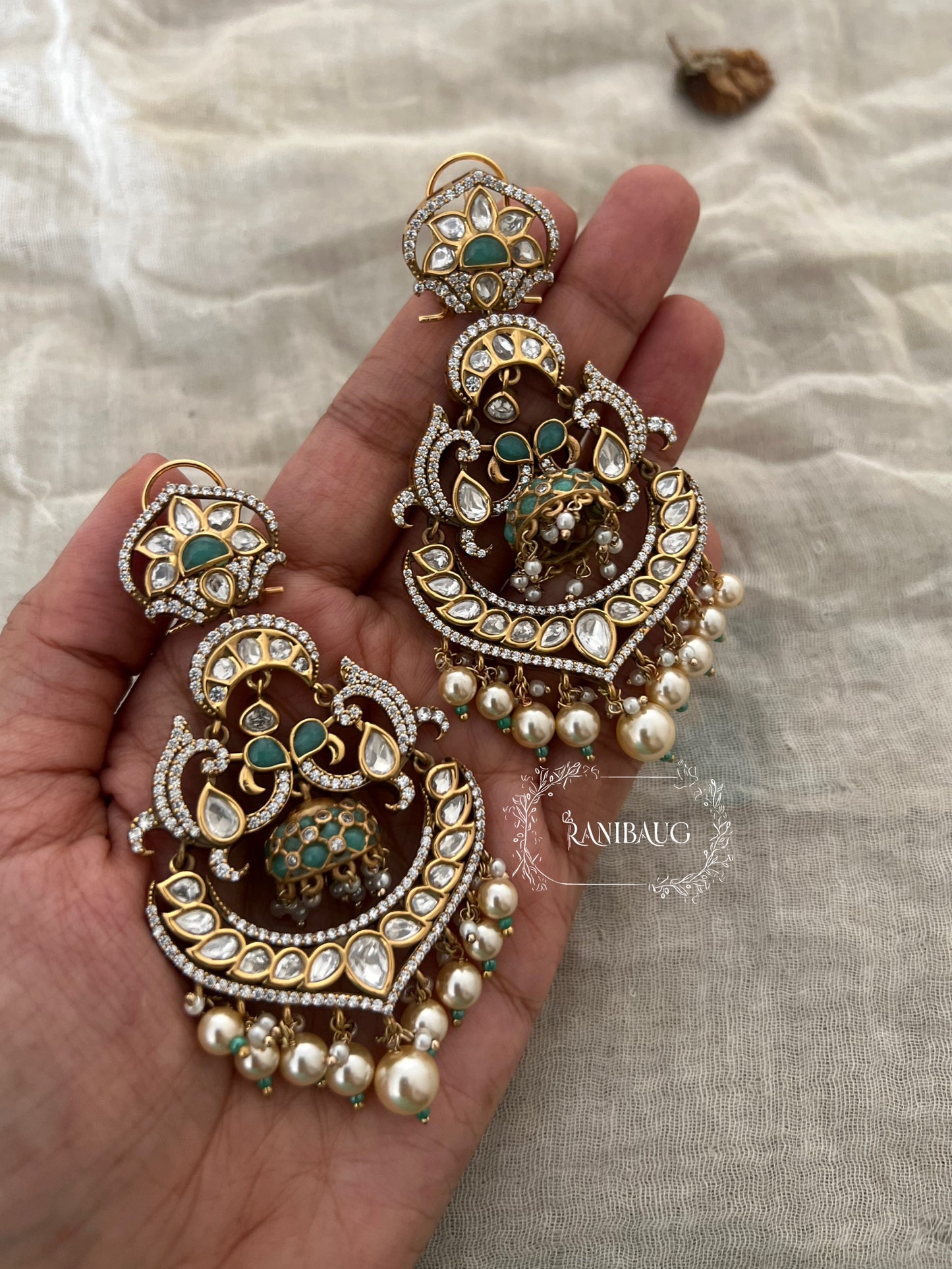 Ranibaug Meera Kundan And Pearl Luxury Jewelry Earrings