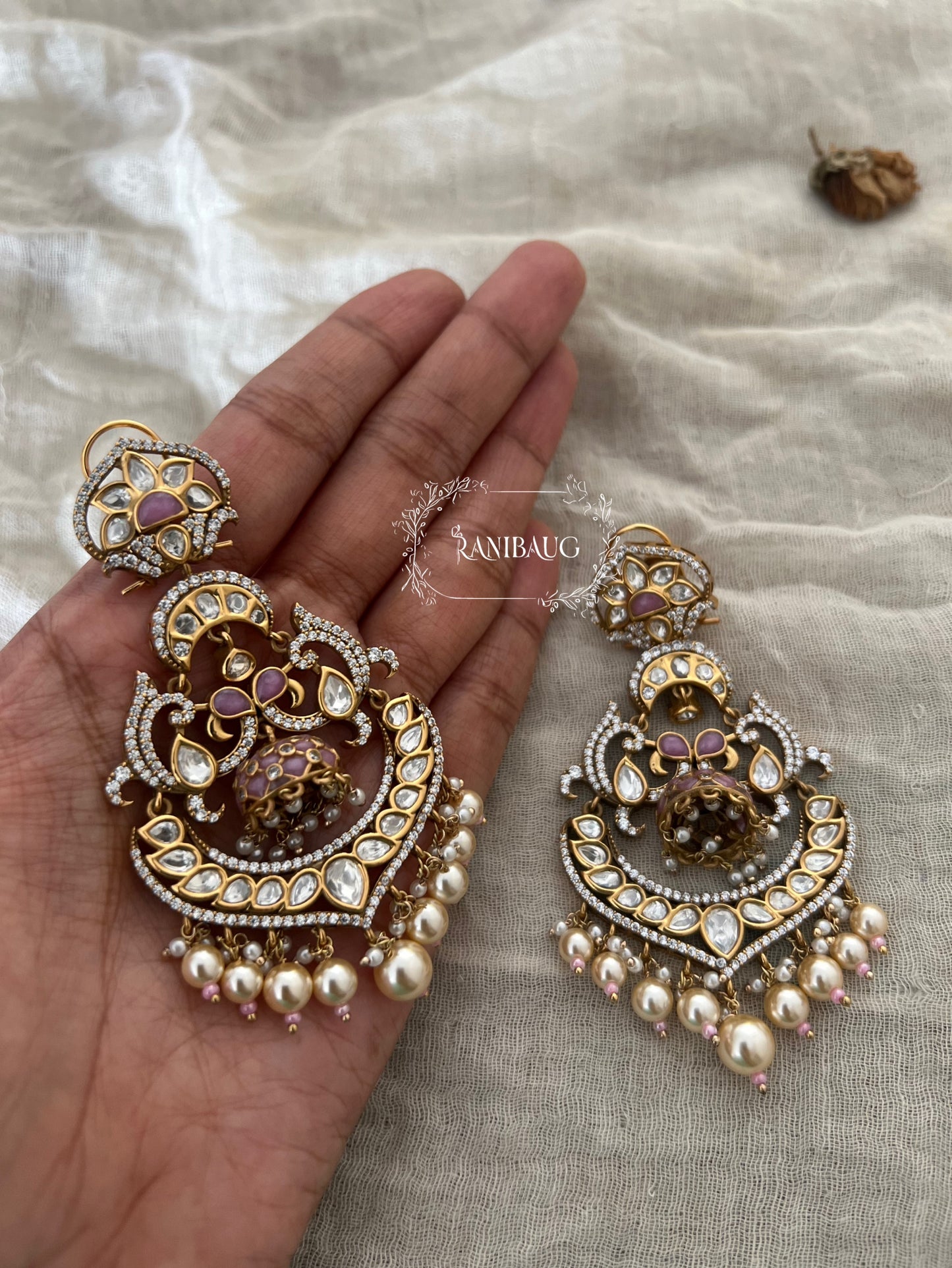 Ranibaug Meera Kundan And Pearl Luxury Jewelry Earrings