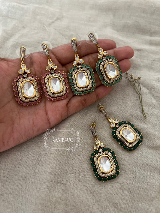 Ranibaug Meher Kundan Single Stone Elegant Minimal Earrings