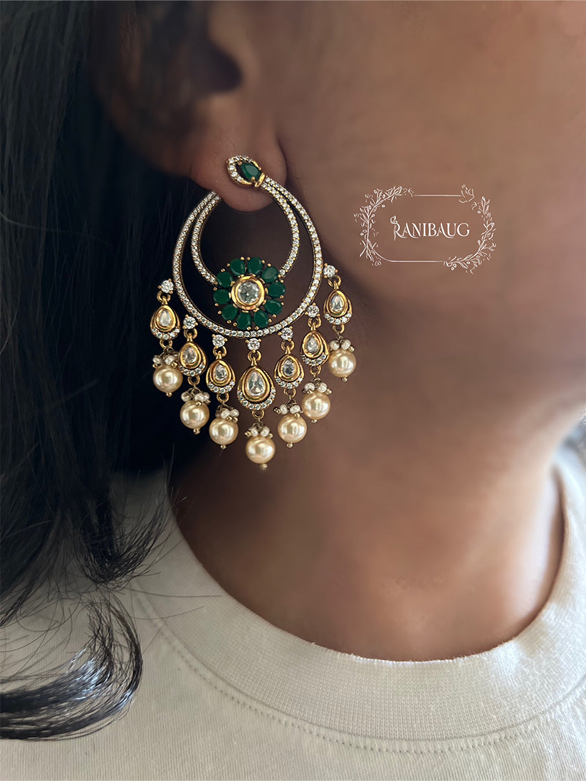 Ranibaug Mor Ratna Chandbali With Pearl Drops Earring