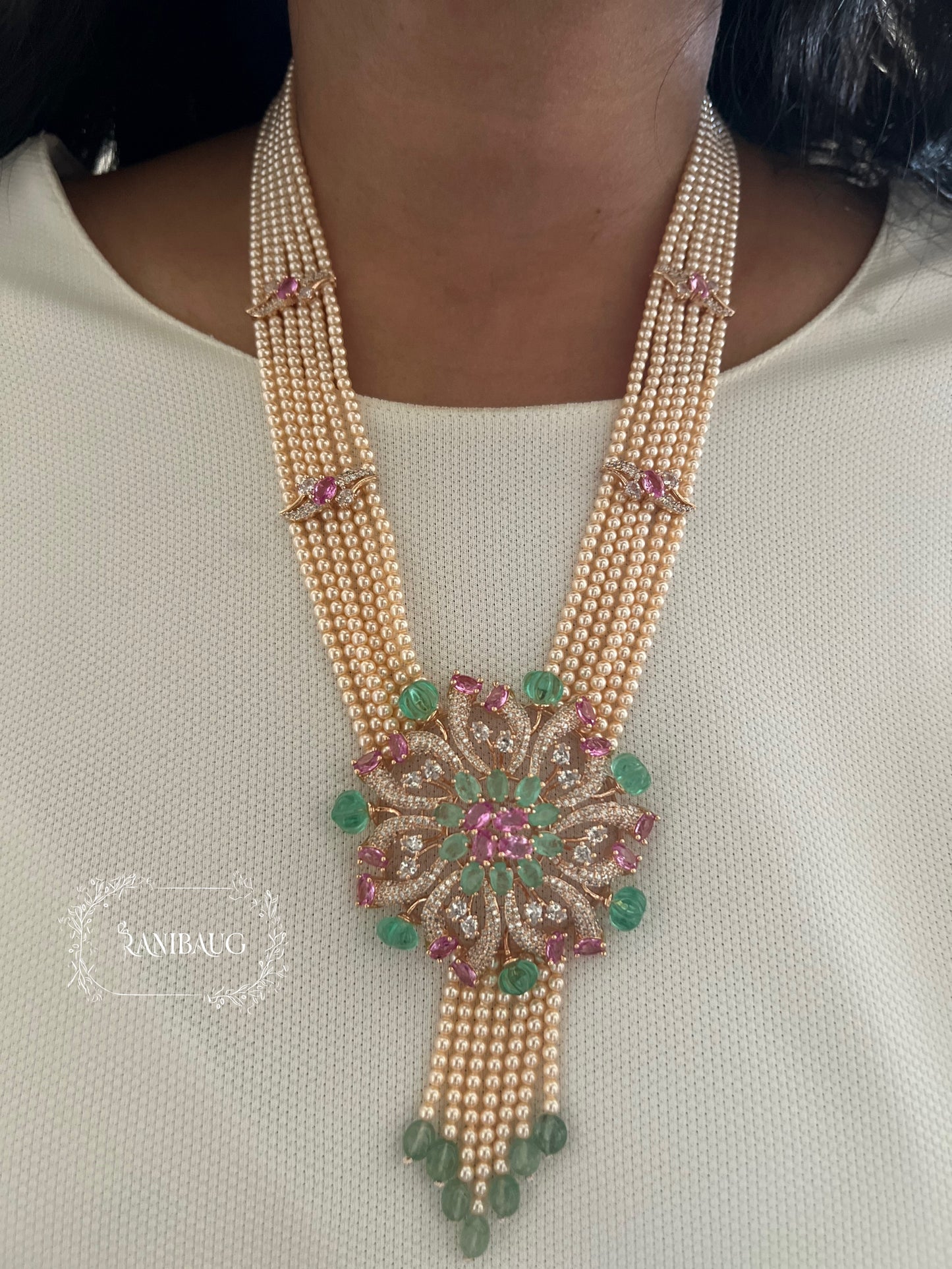 Ranibaug Regal Blossom Pearl Necklace & Earrings Set