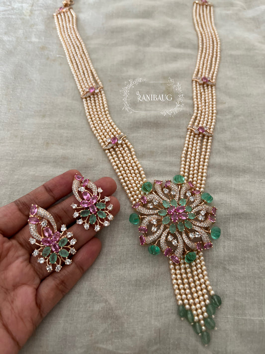 Ranibaug Regal Blossom Pearl Necklace & Earrings Set