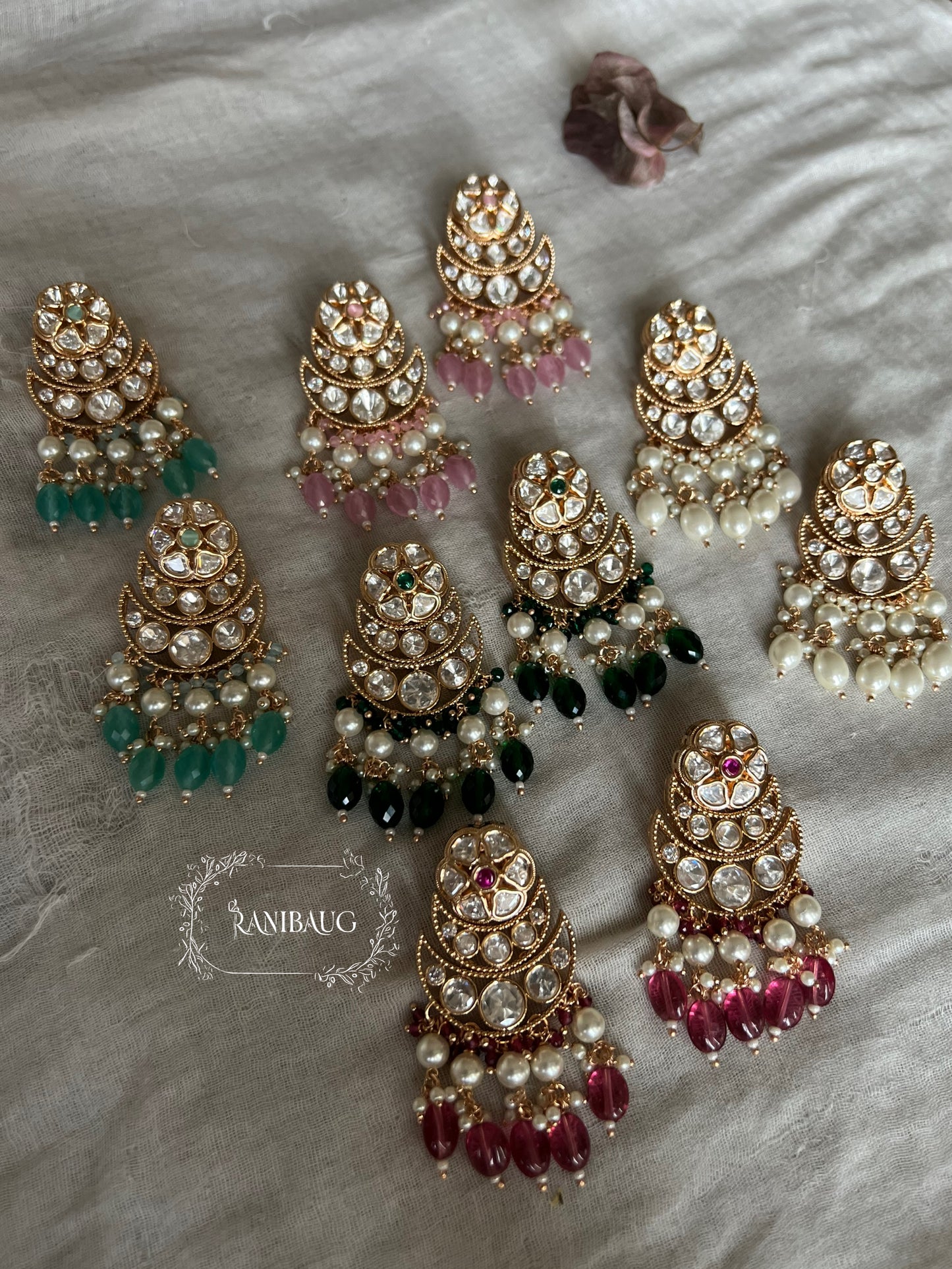 Ranibaug Sitara Multi Layered Crescent Pearl Drop Chandbali