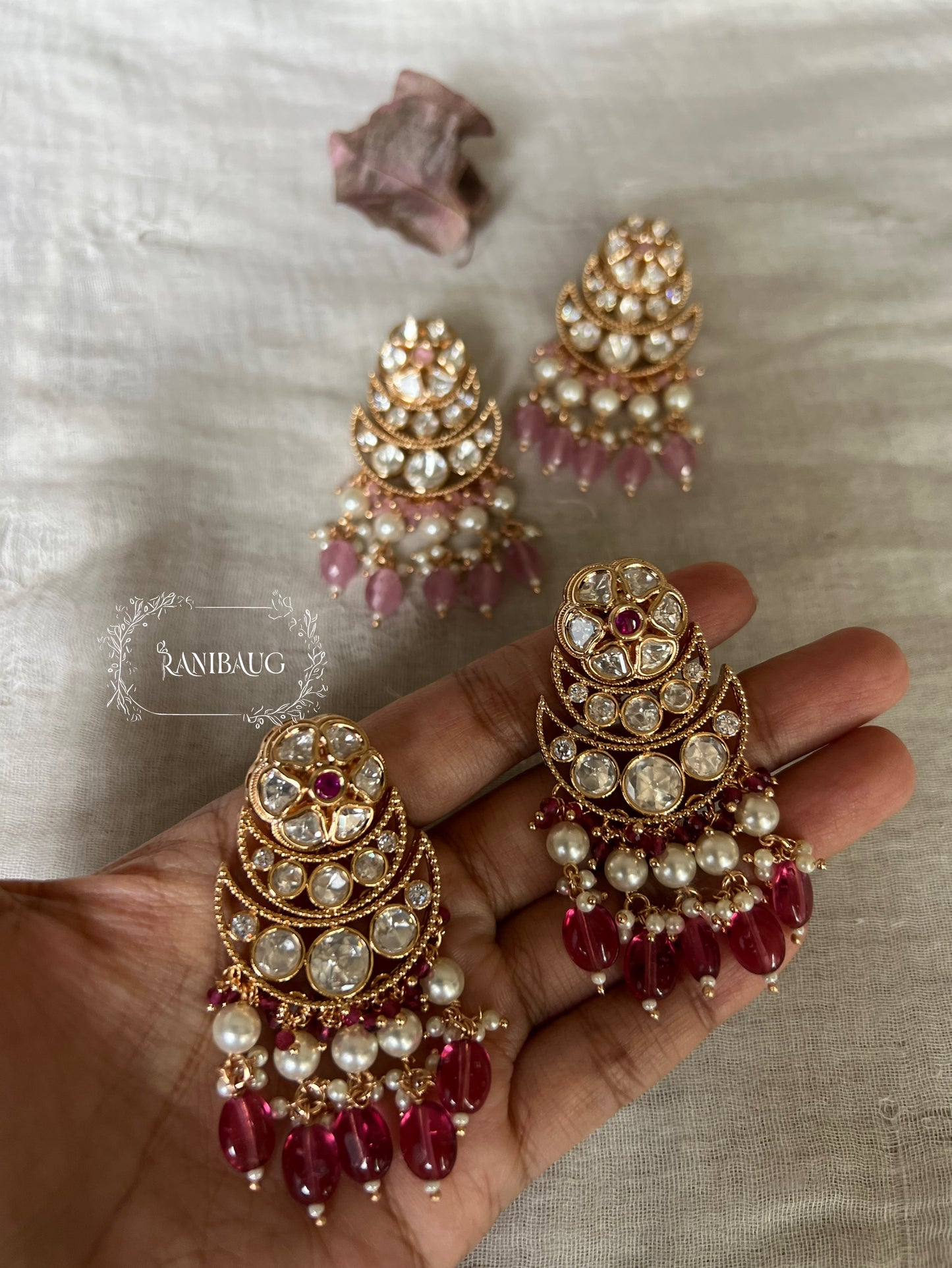 Ranibaug Sitara Multi Layered Crescent Pearl Drop Chandbali