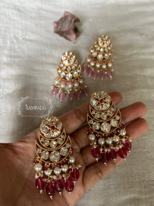 Ranibaug Sitara Multi Layered Crescent Pearl Drop Chandbali