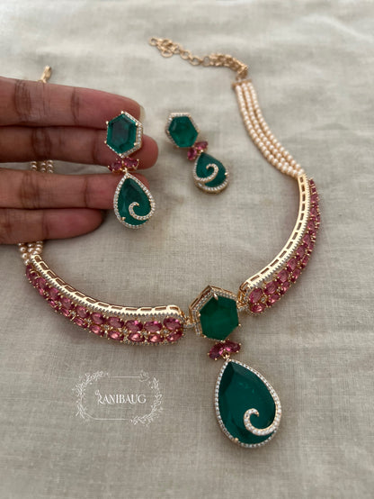 Ranibaug Verdant Grace Diamond Necklace & Earrings Set